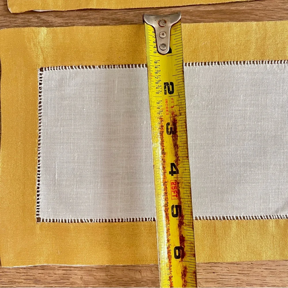 5 PCs Vintage Rectangle Gold Shimmer-Border‎ Linen Dresser Scarf Doilies 9”x6”